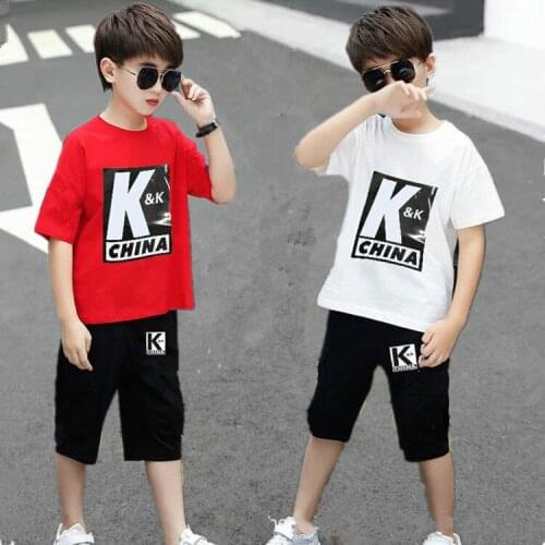 Boy Summer Multicolor KK Letters Short-sleeve Top And Black Shorts Two-piece Boys Fashion Set