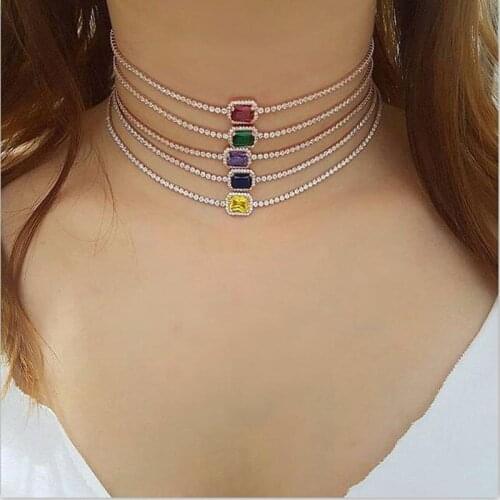 Fashion simple womens Necklace Pendant Crystal Rainbow Glass Necklace Pendant tennis chain exquisite lady gift