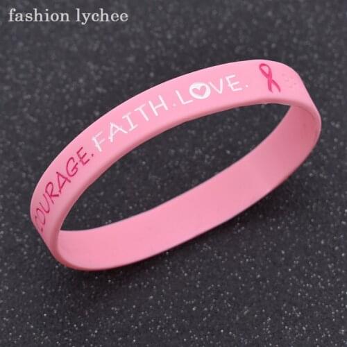 Fashion lychee Breast Cancer Awareness Silicone Rubber Wristband Bracelet Jewelry For Women Girls Health Care