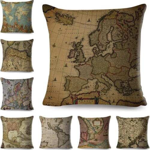 Cartoon Old Map Cushion Cover for Sofa Home Car Decor Vintage Style Geometric Pillowcase Polyester Pillow Case 45*45cm