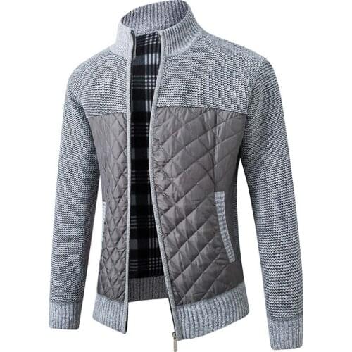 FALIZA Mens Fleece Sweater Coat Winter Thick Patchwork Wool Cardigan Warm Knitted Sweater Jackets Casual Male Clothing XY108