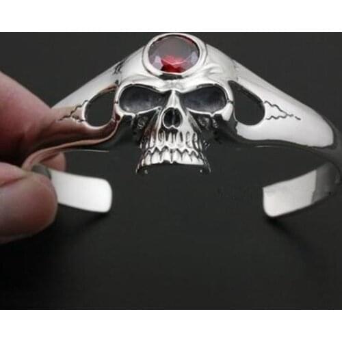 Men Fashion Red CZ Skull Motorcyclist Rokcer Bracelet Bracelet Jewelry