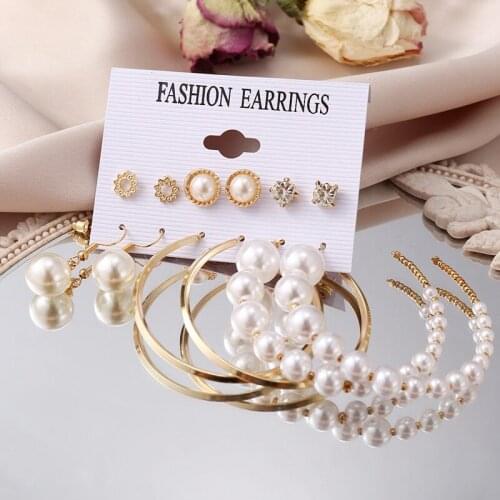 Bohemian Pearl Drop Earrings Set Fashion Butterfly Cross Round Circle Geometric Earrings for Women Statement Jewelry