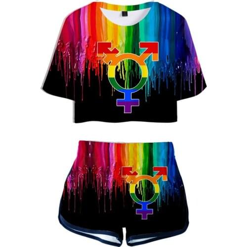 2020 new LGBT Love Tracksuit Two Piece Set Sexy Short Top and Middle Waist Shorts Lady Fitness Summer breathable Tracksuits