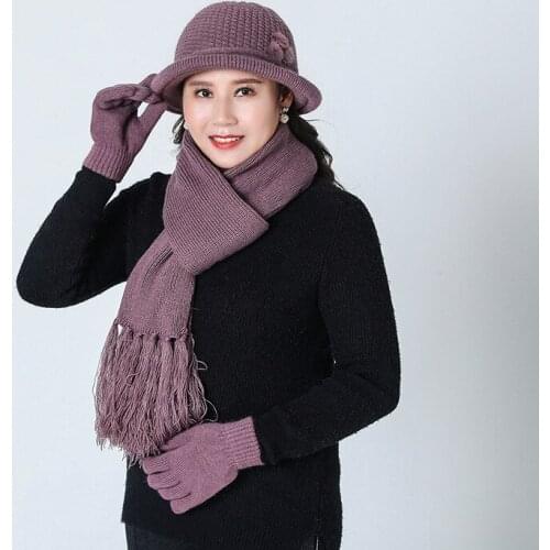 New Womens Autumn Winter Gloves Hat Scarf Set Leisure Time Solid Color Comfortable Keep Warm Outdoor Necessities In Winter