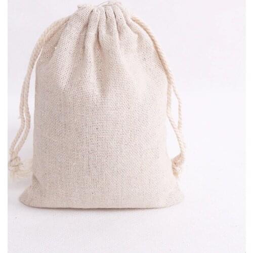 50pcs/lot Natural Color Cotton Bags 8x10 9x12 13x18cm Drawstring Gift Bag Pouches Muslin Candy Gifts Jewelry Packaging Bags