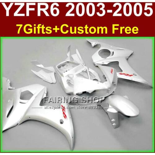 Pure all white fairing parts for YAMAHA ABS fairings YZF R6 2003 2004 2005 fairing kit r6 03 04 05 +7gifts KU6E