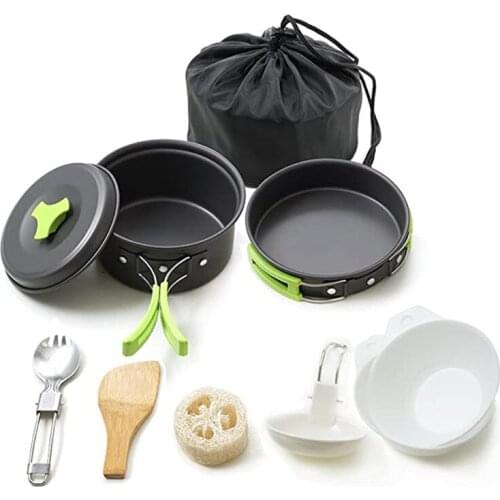 Portable Camping Cookware Folding Cookset for Hiking Lightweigh Durable Pot Pan Bowl Spork with Nylon Bag Outdoor Cook Equipment