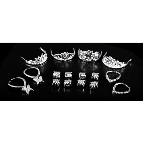 8pcs/pack delicate Girls Crystal Sliver Crown Headband Headwear 2 Crown+2 Necklace+4 Bracelets For Doll Toys New
