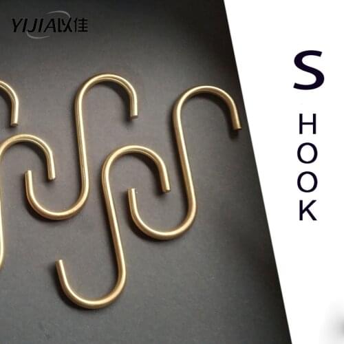 Sturdy S-shaped hook kitchen cup metal hooks bathroom towel clothes hook solid brass 5 pcs