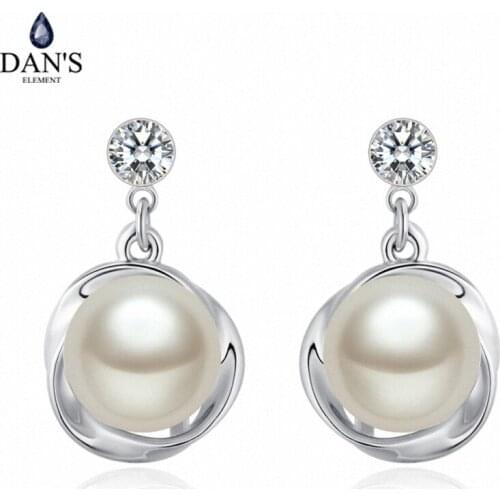 DANS ELEMENT Silver Color Pearl Earrings Fashion Jewelry Stud Earrings For Women Top Quality Wholesal #133504