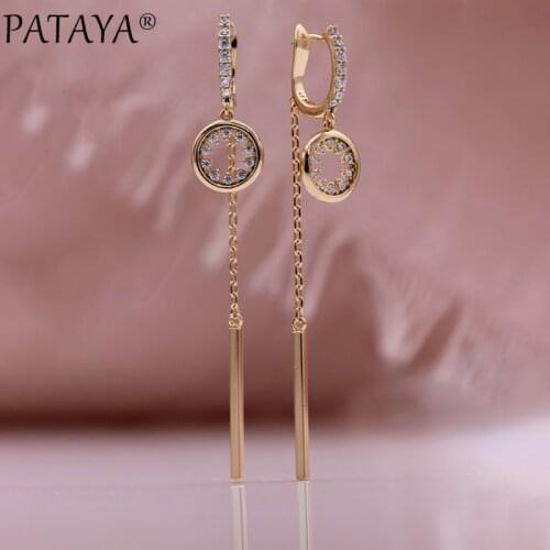 PATAYA New Long Tassel Dangle Earrings 585 Rose Gold Hollow Earring Round Natural Zircon Women Fine Cute Unusual Fashion Jewelry