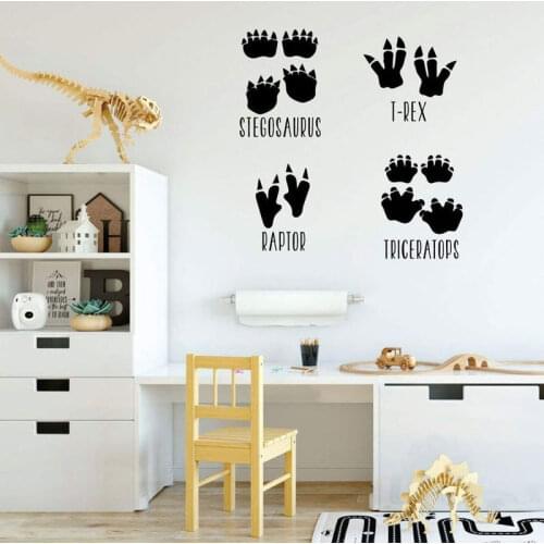Dinosaur Footprint Wall Decals Stegosaurus, T-Rex, Raptor, Triceratops Vinyl Home Decor Kids Room Nursery Playroom Decal A534