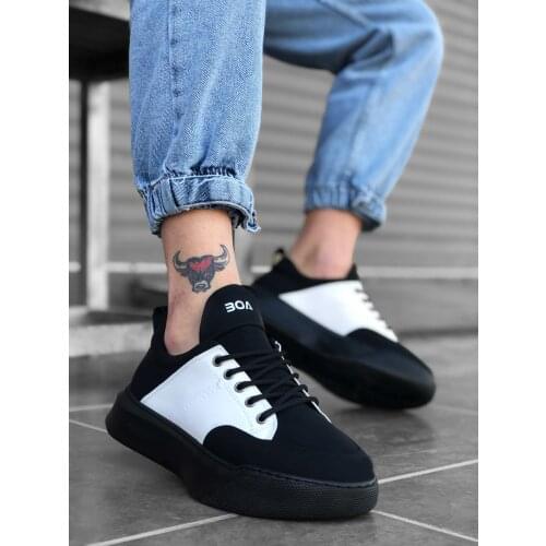 BA0163 Laced High Base Black White Sport Shoes