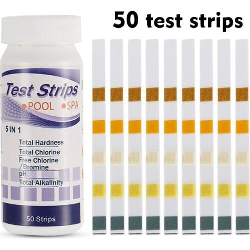 5 In 1 Swimming Pool SPA Test Strips Chlorine pH Alkalinity Water Hardness Testing Healthwater Pool Test Strips 50Pcs