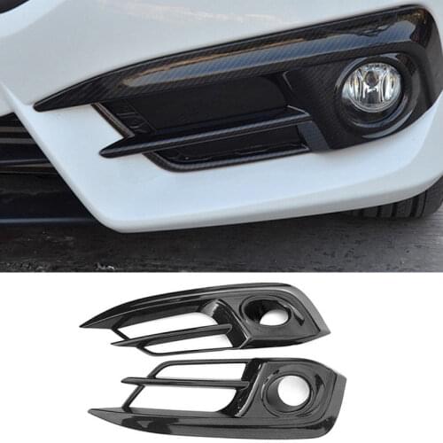 Carbon Fiber ABS Car Front Fog Head Light Lamp Cover Trim For Honda Civic 2016-2017 Car Sticker Chromium Styling Exterior Parts