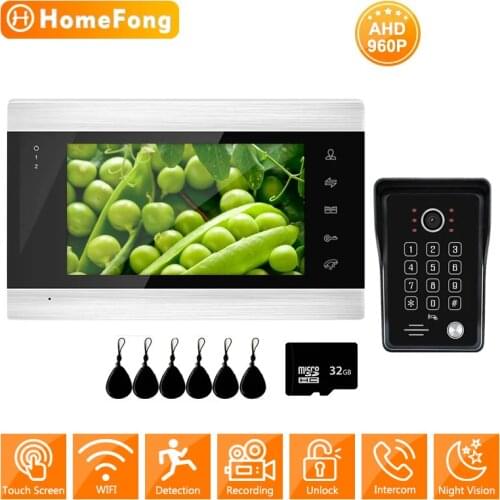 HomeFong 7 Inch Wireless Wifi Intercom Video Door Phone Doorbell Camera Recording Motion Detect 960P with RFID Card Unlock