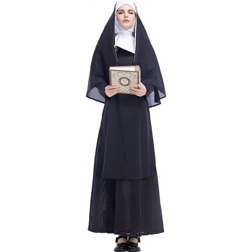 Adult Women Jesus Nun Hooded Cape Gown Dress Costume Religion Christ Minister Outfit Priest Clergy Clothing For Ladies Plus Size