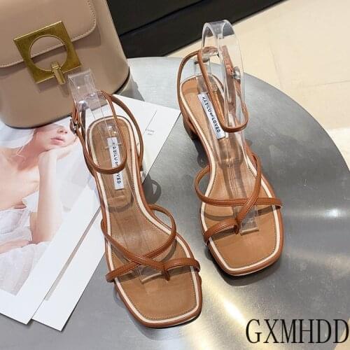 2021 NEW Summer Women Peep-toe Heel Sandals Heels Waterproof Cross Strap Hollow Out Sexy Sandals For Womens Shoes p979