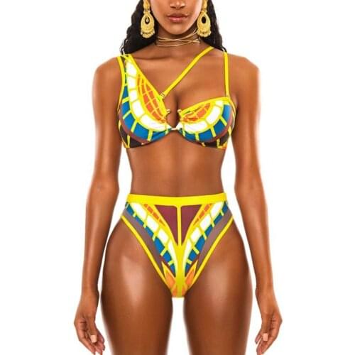 2020 African Dashiki Print Female Swimsuit High Waist Bikini Women Swimwear Two pieces Bikini set Asymmetric Bathing Suit Swim
