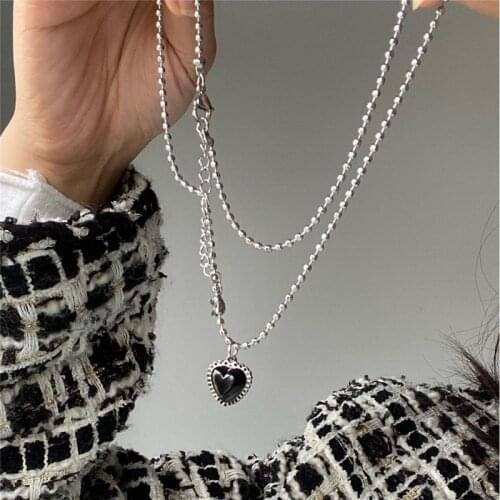 Womanr Necklace Heart Long Bridal Necklaces Chain High Quality Pendant Girls Jewelry Silver Color Trendy Kpop Alloy Collares