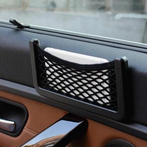 1PC Car Organizer Storage Bag Auto Back Rear Mesh Holder For Phone Paste Net Pocket Cellphone Mount Car Accessories