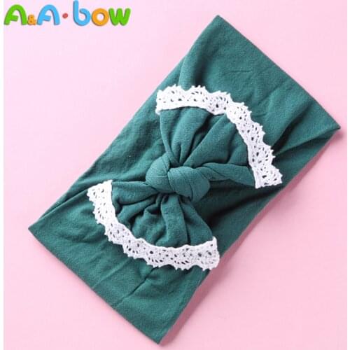 1pcs Lace Trim Cute Baby Girl Headband Wide Edging Bow Headband for Baby Girls Elastic Nylon Headwrap Bowknot Hair Accessories