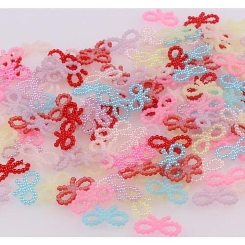 100Pcs 10*19mm ABS Hollow Bowknot Pearl Imitation Beads Flatback Garment/Wedding/Clothes/Nail Art Phone Decoration