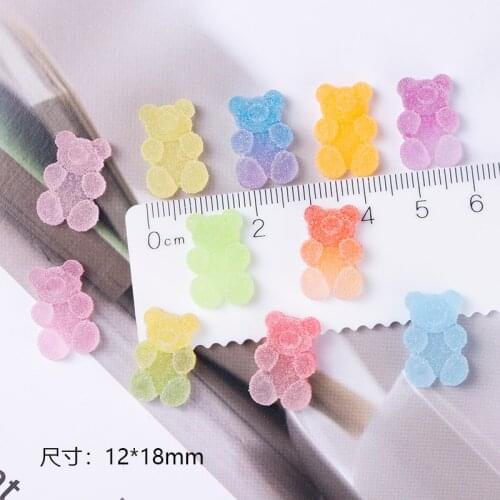 20Pcs (12*18mm)11Colors Cute Gradient Fudge Bear Nail Charms Accessories Decoration Rainbow Resin Bear Flatback Gems