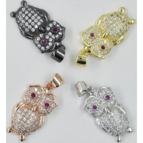 21*12mm owl crystal micro pave cz zircon cubic zirconia beads copper silver gold black plated Pendant accessories ryty4