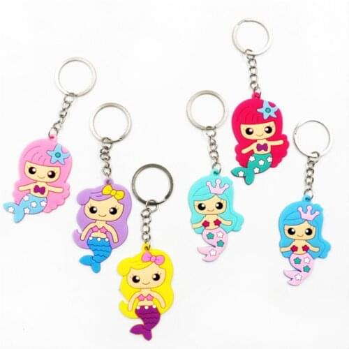 5pcs Cartoons Panda Mermaid Keychain Key Ring Children Toys Car Phone Accessories Baby Shower Bithday Party Decorations Kids