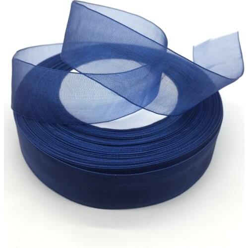 5 Yards 1" 25mm Ribbon Wedding Party Decoration Handmade Organza Ribbon Gift Wrapping Hair Bows DIY Christmas Ribbon #Navy Blue