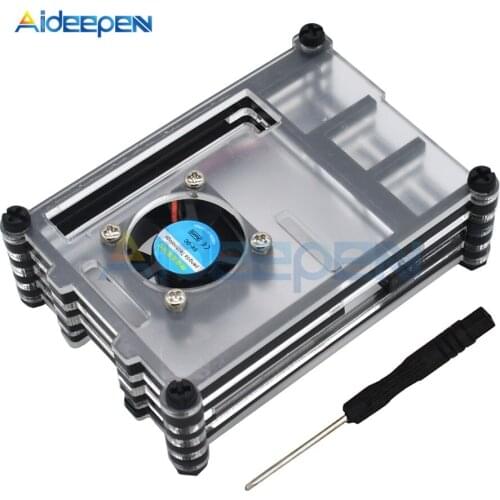 Acrylic Transparent Clear Black Case Cover for Raspberry Pi 4 Model B with Cooling Fan and Screwdriver for Raspberry Pi 4B