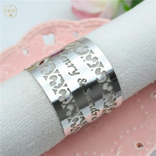 Free shippment 150 pieces laser cut customized filigree wedding napkin rings
