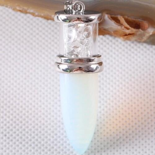Wishing Bottle Cone Reiki Pendulum Natural White Opal Stone White Crystal Chip Necklaces Women Men Bullet Shaped Pendant K723