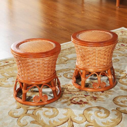 Environmental hand made rattan round stool high quality small drum sgabello chair home furniture