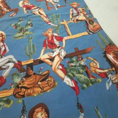 Sexy USA West Cowgirl 97/3 Cotton Spandex Elastic Printed Fabric Patchwork Human Stretchable Fabric Home Decor