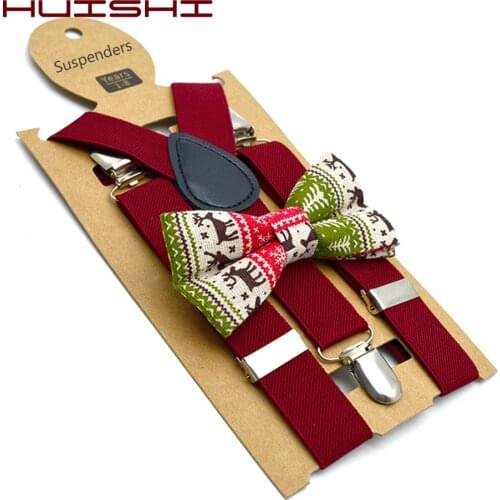 HUISHI Black Suspenders For Kids High Elastic Butterfly Knot Baby Boys Christmas Wedding Matching Braces Suspenders Bow Tie Set