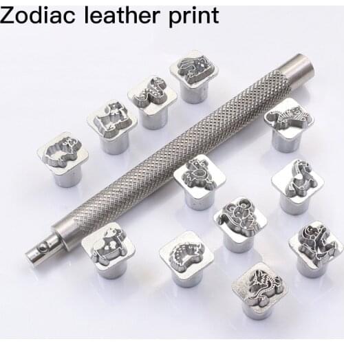 Leather printing tool stamp leather engraving punch 12 zodiac pattern printing leather craft stamping solid metal printing tool