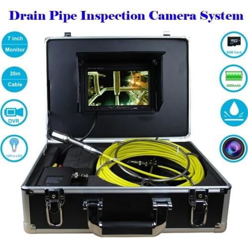 7’’ LCD 1000TVL Monitor Drain Pipe Inspection Camera System IP68 Waterproof 23mm Endoscope Camera 20m Cable With DVR Function