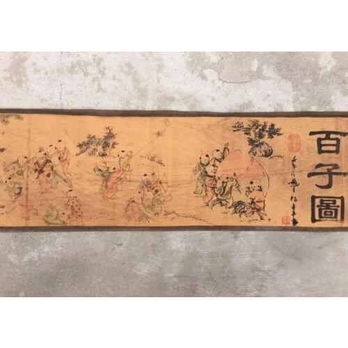 China archaize Long curly hundred child Diagram Calligraphy painting