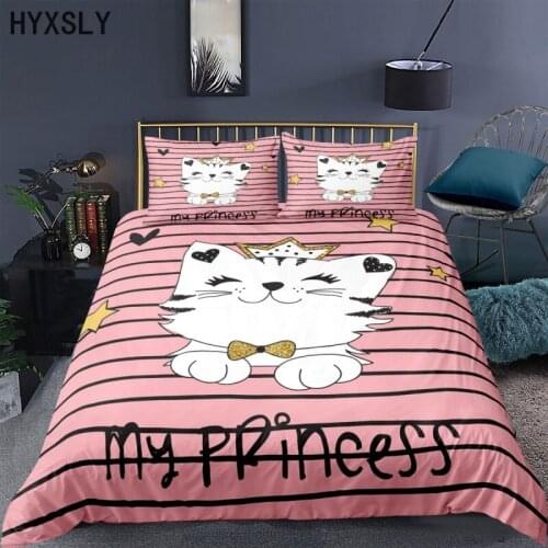 3D Lovely Cat Bedding Set Duvet Cover & Pillowcase Animal Pets Style 2/3 PCS Suit (No padding and No sheet) Kids Girl Bedclothes