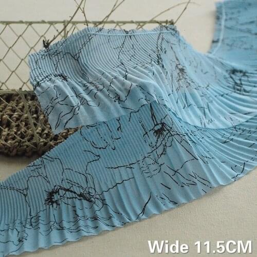 11.5CM Wide Beautiful Chiffon Fabric Printed Pleated Lace Ribbons Fringe Trim Curtains Dress Clothing DIY Sewing Guipure Decor