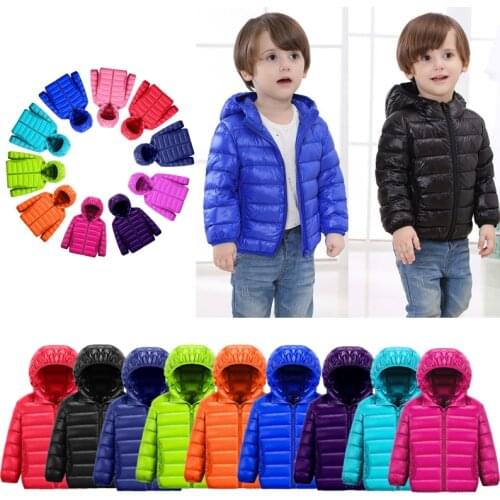 Boys Girls White Duck Down Clothes Jackets Hooded Zipper Ultra Light Coat Winter Warm Kids Outwear Jackets Childrens Clothing