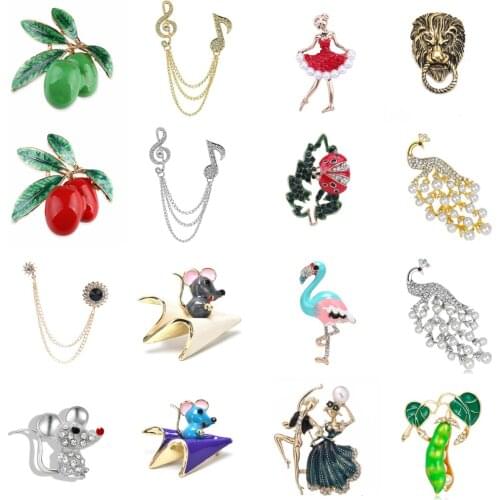 Fashion Crystal Shinning Olives Mouse Peas Rhinestones Ballerina Dancing Girl Brooch Pin Jewelry Decoration Broches