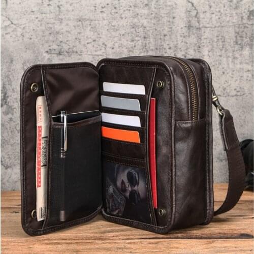 Fashion Multi-Functional Leather Mens Mini Messenger Bag Full-Grain Leather Mobile Phone Waist Bag crossboday bags
