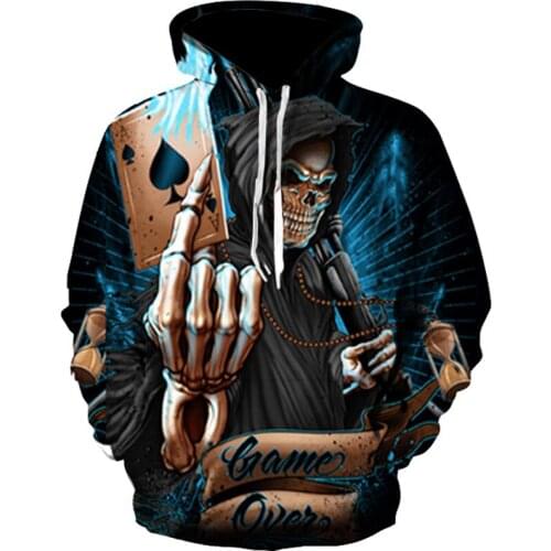 Men Hoodies with 3d Pattern Poker Skull Printed Funny 3d Sweatshirt Men Autumn Hooded Hoodie Male Streetwear Clothes Harajuku