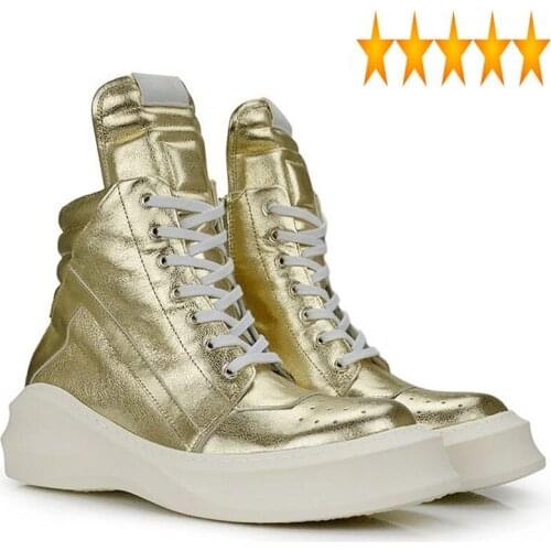 Genuine Harajuku Top Mens High Leather Ankle Thicken Platform Hip Hop Footwear Winter Fashion Lace Up Casual Boots