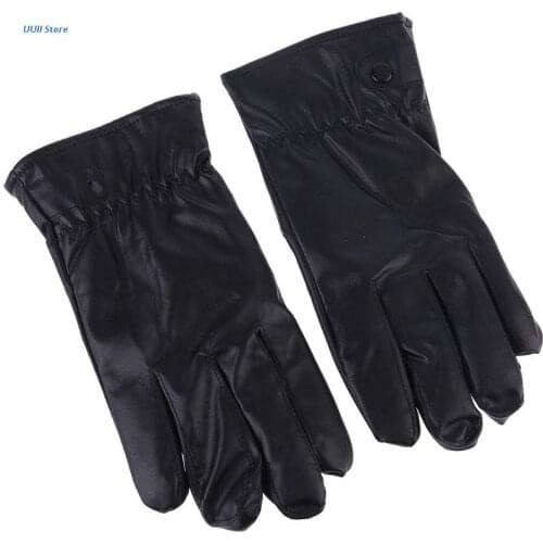 Mens Faux Leather Winter Gloves Warm Lined Thicken Ruched Wrist Hand Warmer Soft