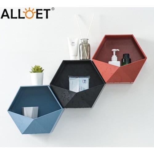 Wall-mounted Geometric Storage Rack Punch-free Shelf for Home Living Room Wall Decoration Free Drilling Shelf Bathroom Organizer